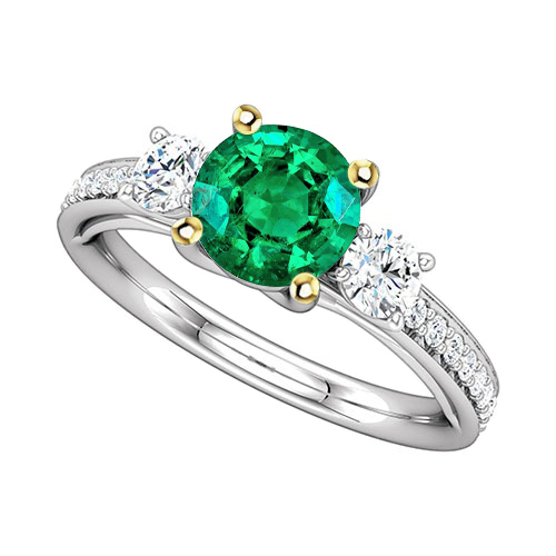 Emerald Round Brilliant Precious Stone Ring in 14K Two Tone Gold – main view