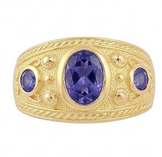 Gypsy 14K Oval Sri Lanka Purple Sapphire 3 Carat Men's Ring Yellow Gold Band
