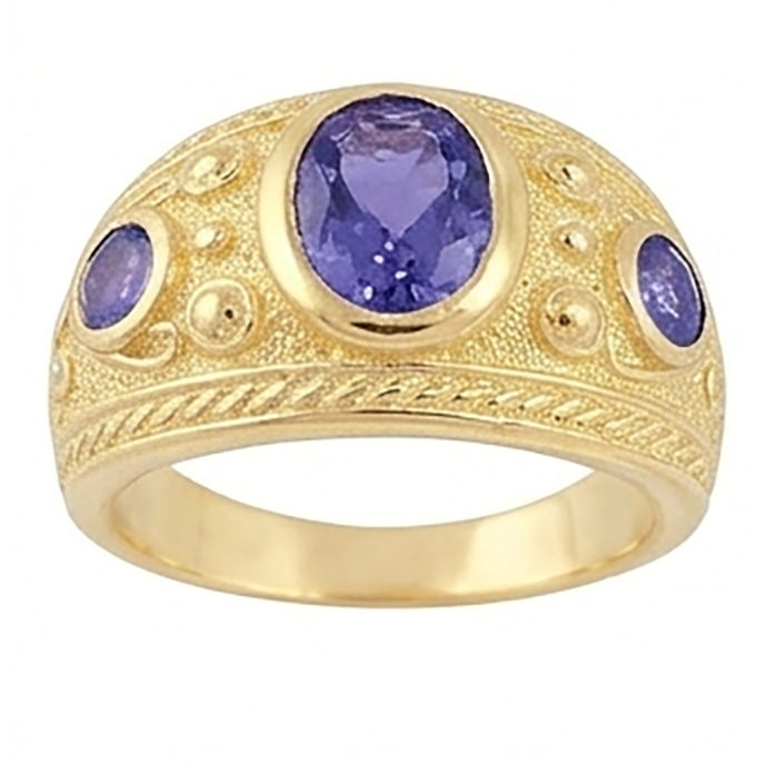 Gypsy 14K Oval Sri Lanka Purple Sapphire 3 Carat Men's Ring Yellow Gold Band