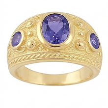 Gypsy 14K Oval Sri Lanka Purple Sapphire 3 Carat Men's Ring Yellow Gold Band