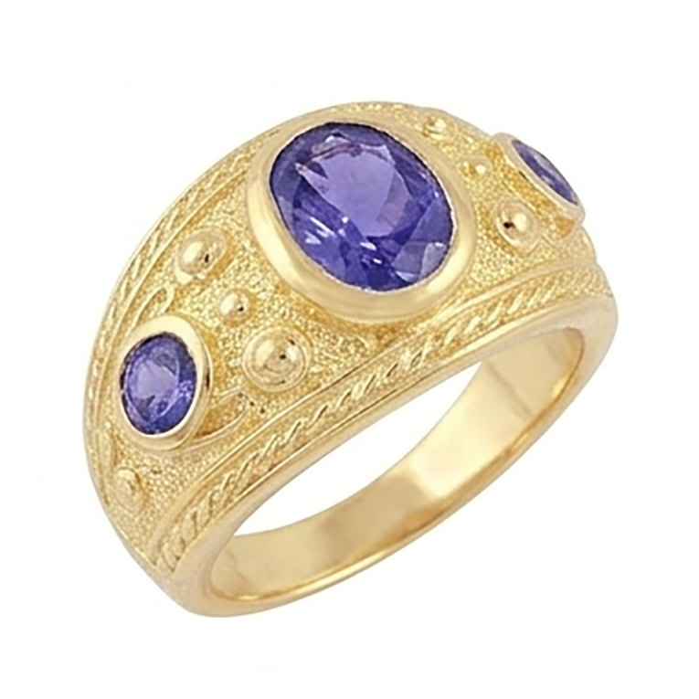 Gypsy 14K Oval Sri Lanka Purple Sapphire 3 Carat Men's Ring Yellow Gold Band