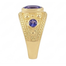 Gypsy 14K Oval Sri Lanka Purple Sapphire 3 Carat Men's Ring Yellow Gold Band