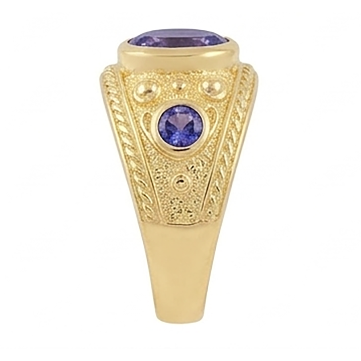 Gypsy 14K Oval Sri Lanka Purple Sapphire 3 Carat Men's Ring Yellow Gold Band