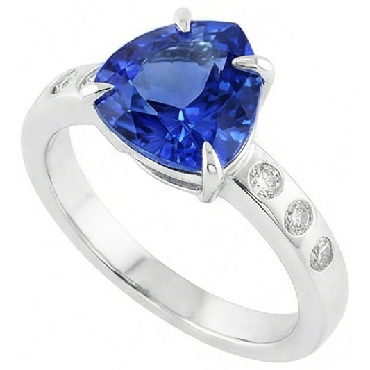Gypsy Gemstone Jewellery Trillion Sapphire Ring Flush Setting 2 Carats