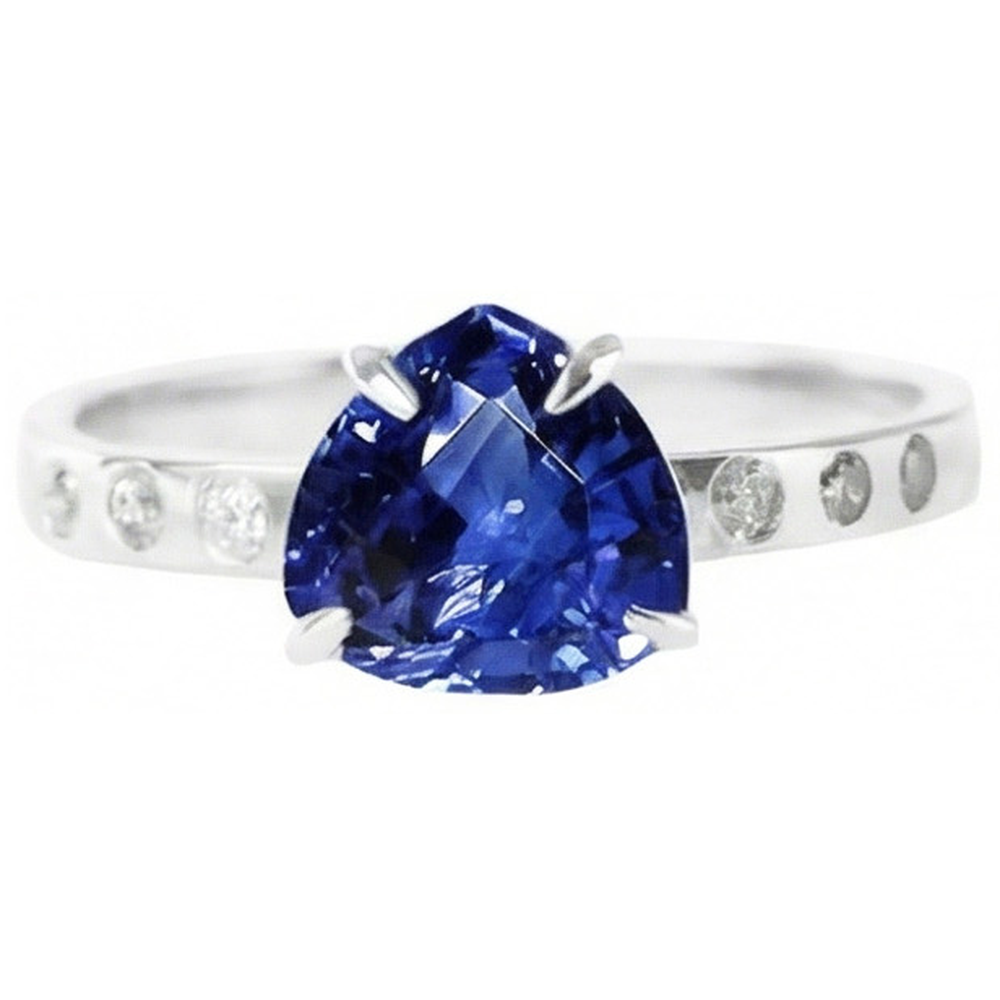 Gypsy Gemstone Jewellery Trillion Sapphire Ring Flush Setting 2 Carats