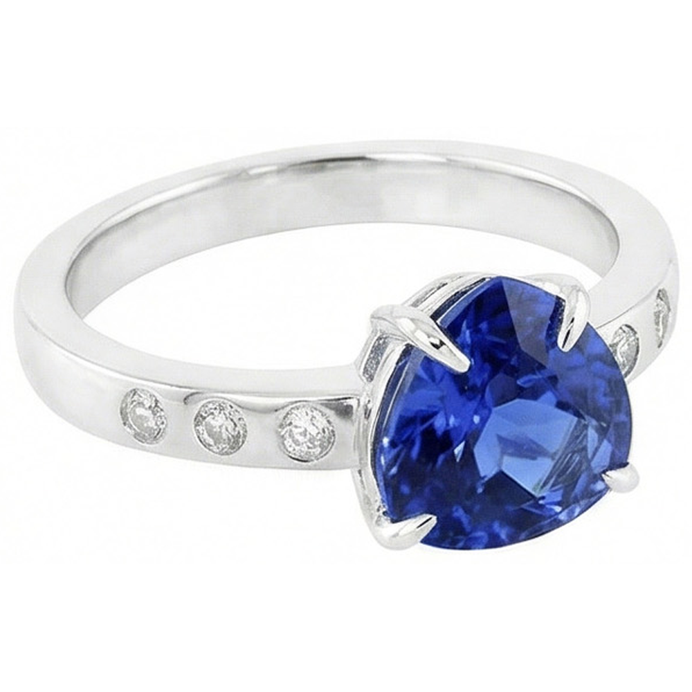 Gypsy Gemstone Jewellery Trillion Sapphire Ring Flush Setting 2 Carats