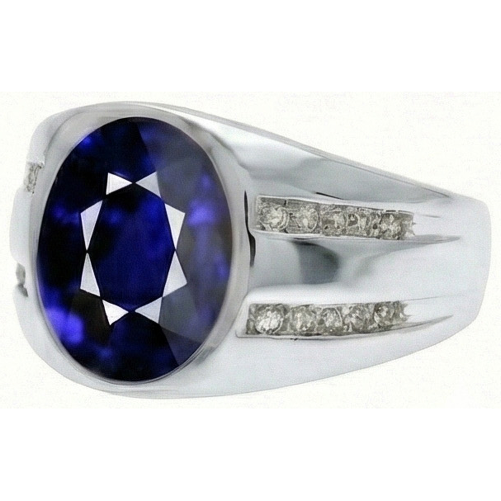 Gypsy Gemstone Vintage Style Oval Blue Sapphire Mens Natural Earth Mined Diamond Ring