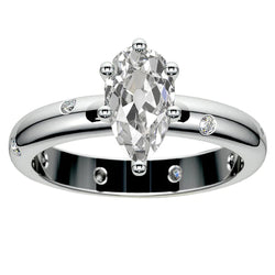 Gypsy Pear Old Miner Genuine Diamond Ring Flush Set White Gold 14K 4.50 Ct