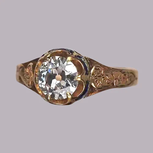 Gypsy Gold Solitaire Ring Old Cut Round Natural Earth Mined Diamond 1.50 Ct Vintage Style