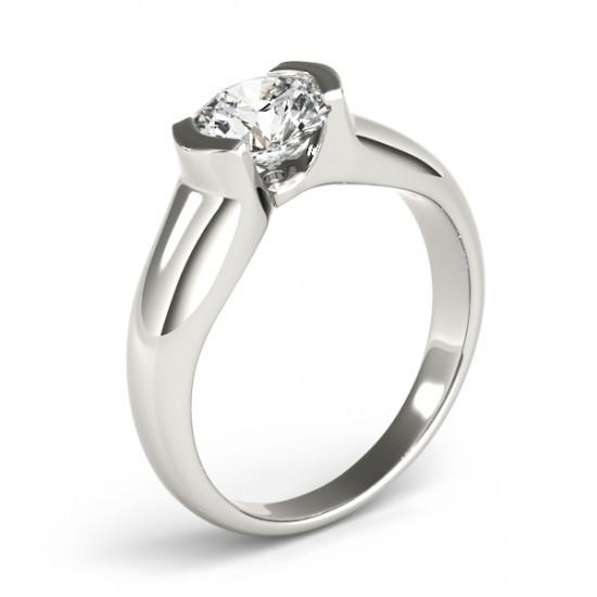 Half Bezel 1 Carat Natural Diamond Solitaire Engagement Ring 