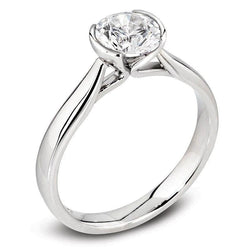 Half Bezel 1.50 Carat Round Solitaire Real Diamond Wedding Ring White Gold