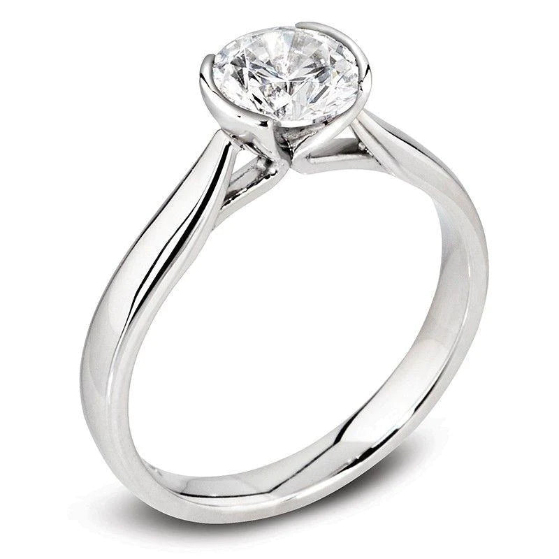Half Bezel 1.50 Carat Round Solitaire Real Diamond Wedding Ring White Gold