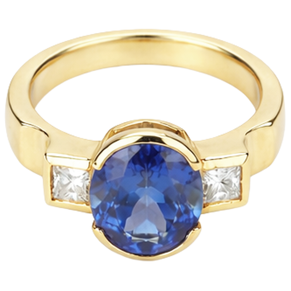 Half Bezel 2.10 Carat Tanzanite And Natural Earth Mined DIAMOND ( NOT LAB GROWN )s 3-Stone Ring Gemstone