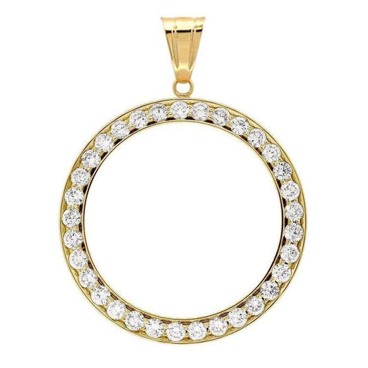 Half Dollar Natural Earth Mined Diamond Pendant Bezel 1 Carat Yellow Gold (Coin not Included)