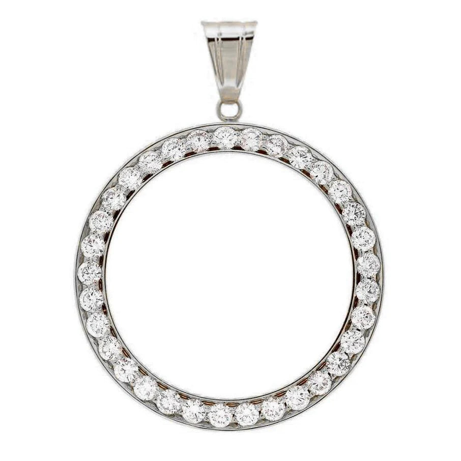 Half Dollar Natural Diamond Bezel Pendant White Gold 1 Ct (Coin not included)