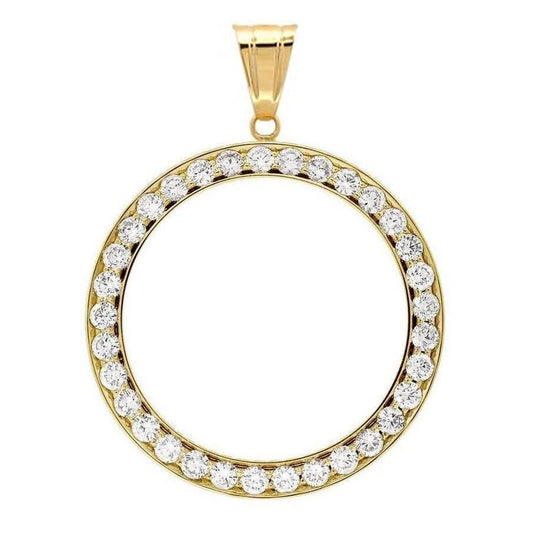 Half Dollar Round Real Natural Earth Mined Diamond Bezel Pendant 3 Carats (Coin not included)