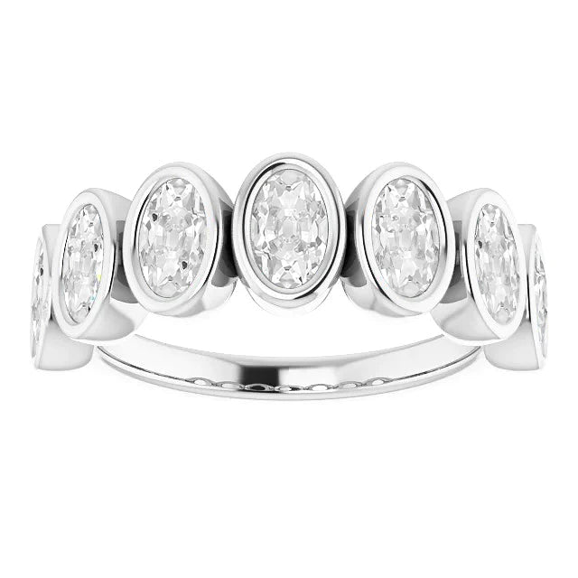 Half Eternity Band Oval Old Cut Real Diamond 7 Stone Bezel Set 10.50 Carats
