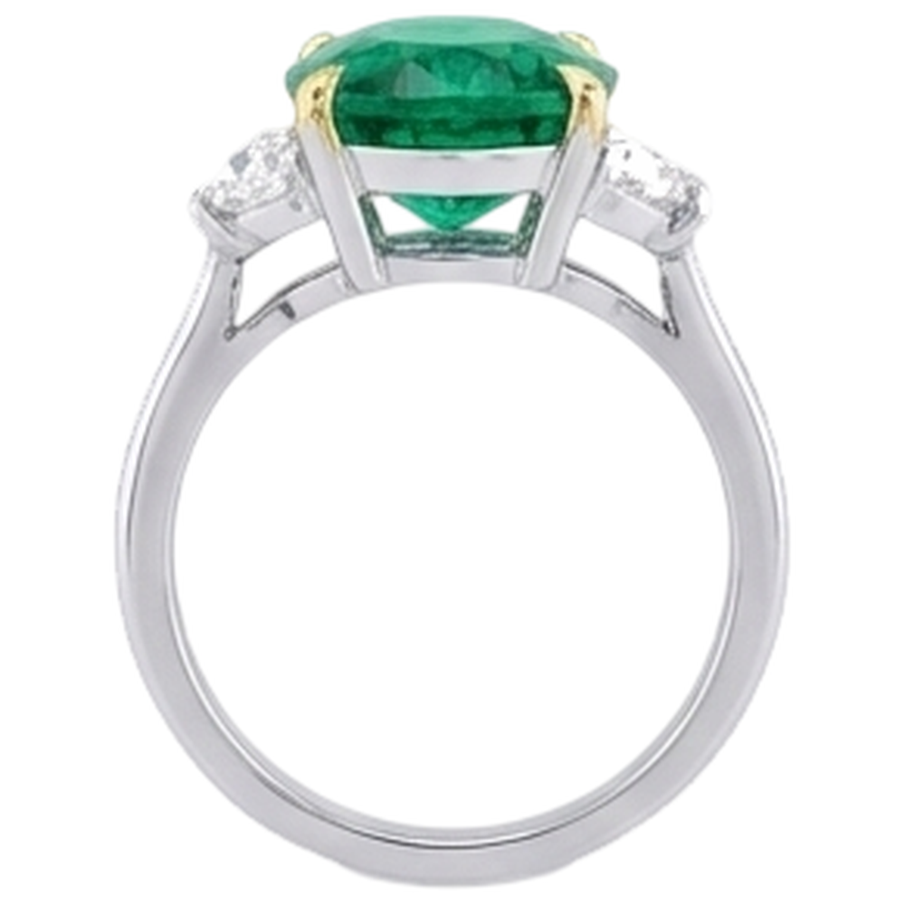 Colombian Emerald Oval Cut Colored Stone Ring in 14K Two Tone Gold – top view