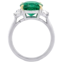 Colombian Emerald Oval Cut Colored Stone Ring in 14K Two Tone Gold – top view