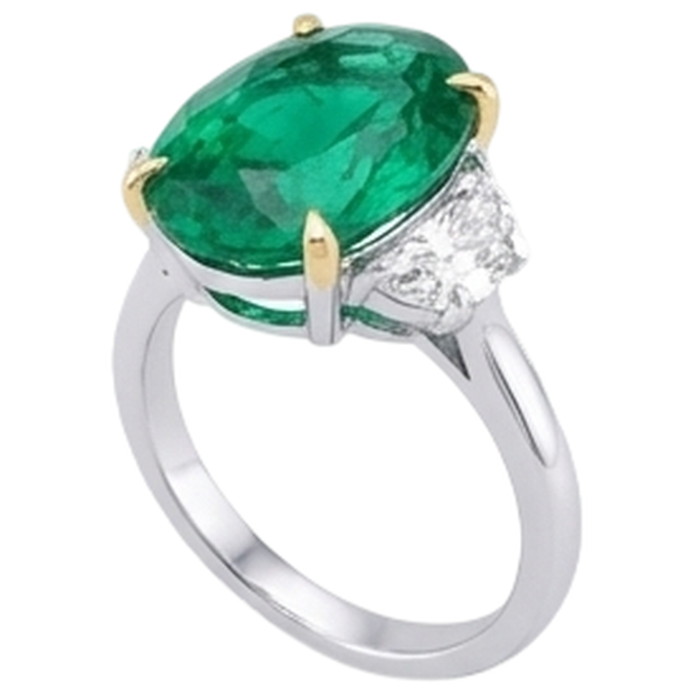 Colombian Emerald Colored Stone Ring 5-ct 14K Two Tone Gold – angle view