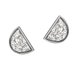 Half Moon Natural Diamond Stud Earrings White Gold Bezel Set 2 Carats