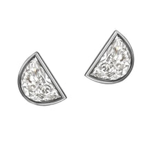 Half Moon Natural Diamond Stud Earrings White Gold Bezel Set 2 Carats
