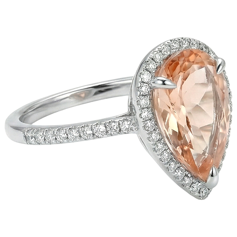 Halo 10 Ct Morganite With Natural Earth Mined Diamonds Ring White Gold 14K