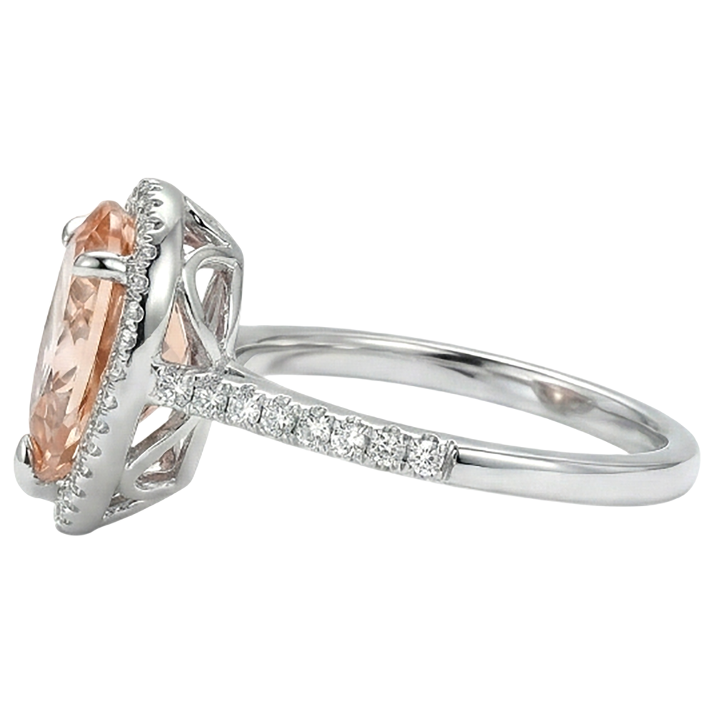 Halo 10 Ct Morganite With Natural Earth Mined Diamonds Ring White Gold 14K