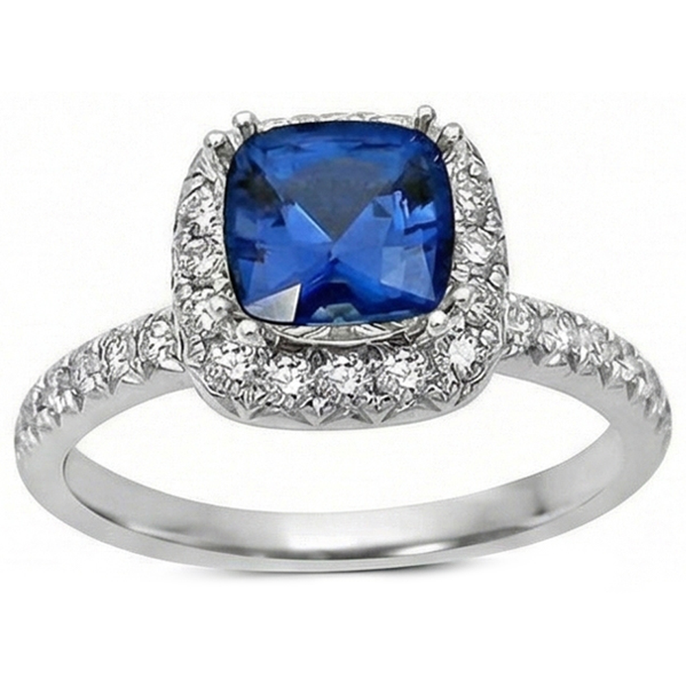 Halo 3.90 Ct Sri Lanka Sapphire Natural Earth Mined Diamonds Wedding Ring White Gold