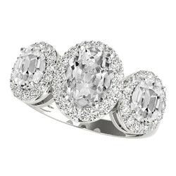 Halo 3 Stone Style Oval Old Cut Real Natural Earth Mined Diamond Ring 9.50 Carats White Gold