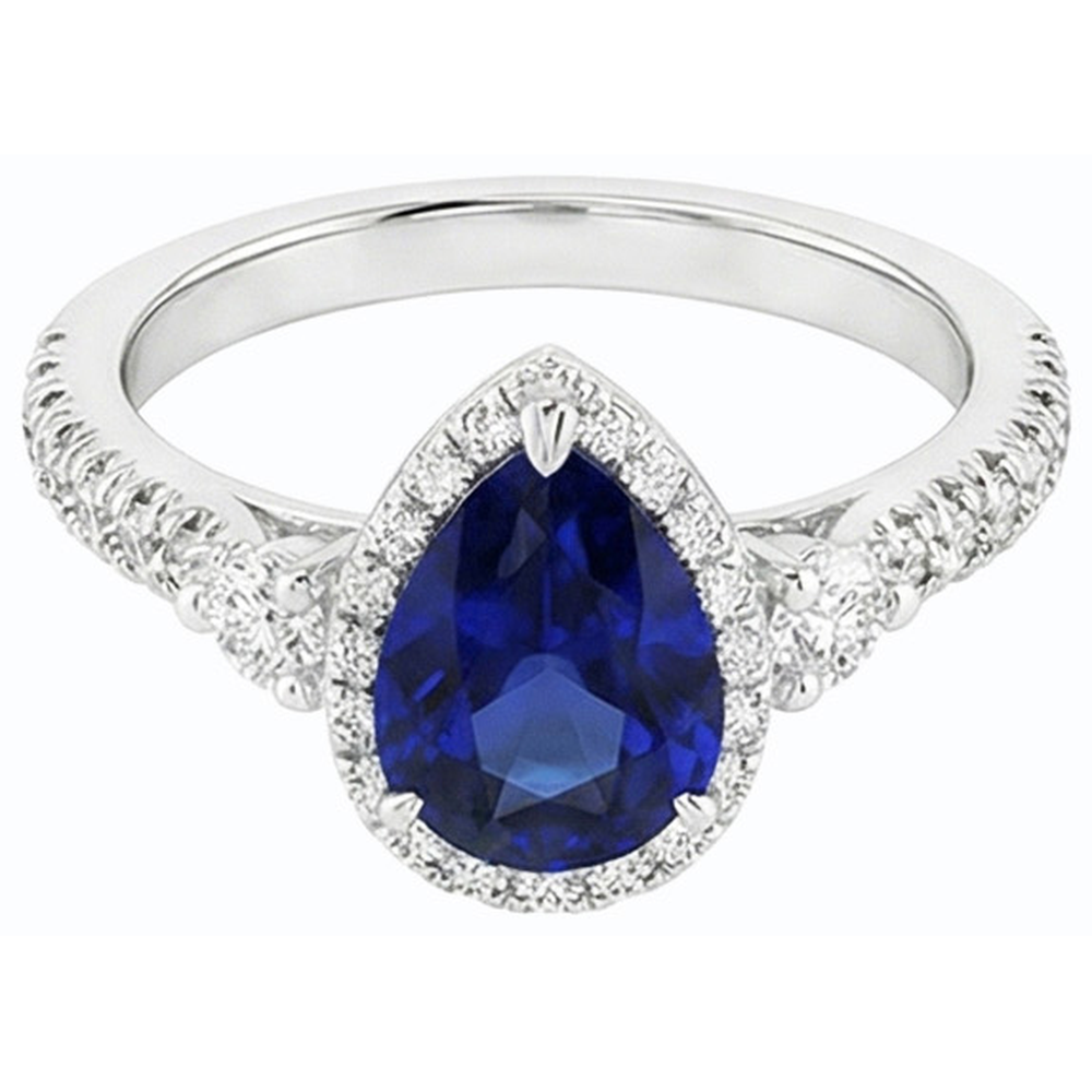 Halo Anniversary Ceylon Sapphire Ring & Natural Earth Mined Diamonds 5 Carats Jewellery