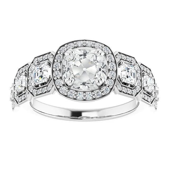 Halo Anniversary Ring Cushion Old Miner Real Diamond 9.75 Carats White Gold