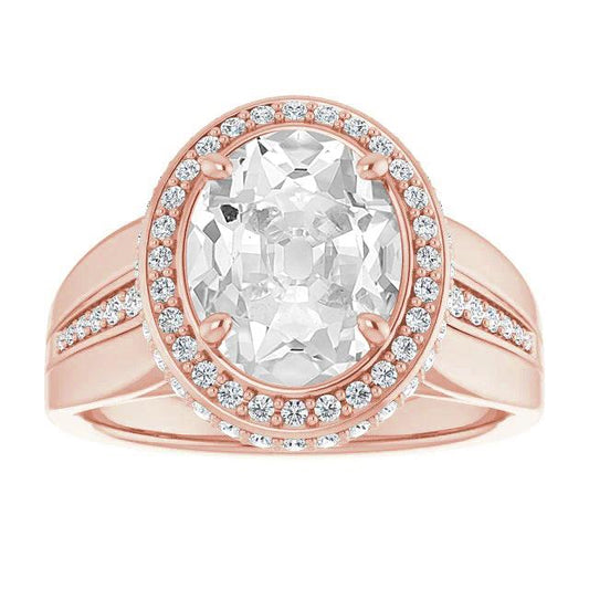 Halo Anniversary Ring Oval Old Mine Cut Genuine Diamond Prong Set 11 Carats