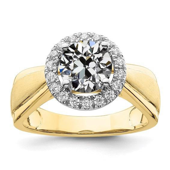 Halo Anniversary Ring Round Old Cut Natural Diamond Tapered Shank 3.50 Carats