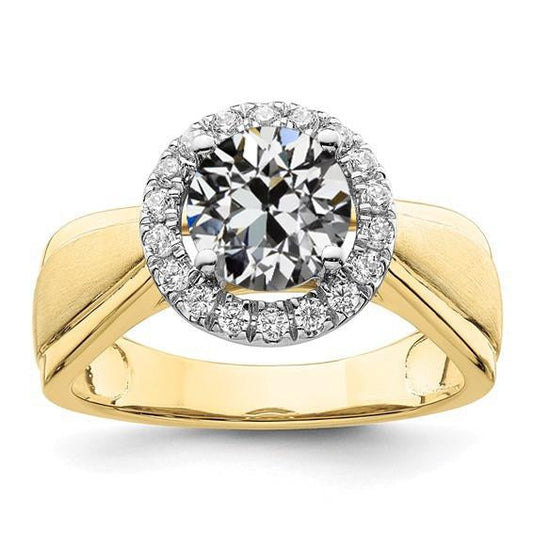 Halo Anniversary Ring Round Old Cut Natural Diamond Tapered Shank 3.50 Carats
