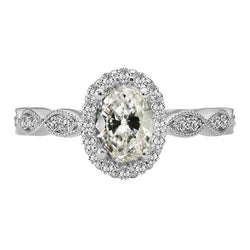 Halo Anniversary Ring Round & Oval Old Cut Genuine Diamond Milgrain 5 Carats