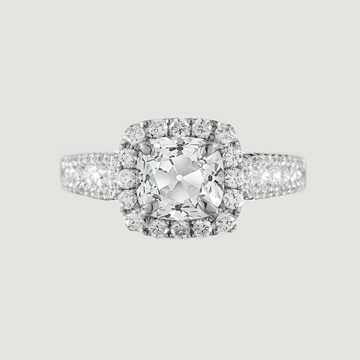 Halo Anniversary Round Ring Old Cut Cushion Natural Diamonds 3.25 Carats