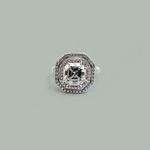 Halo Asscher Real Diamond Wedding Ring 4.69 Carats White Gold 14K