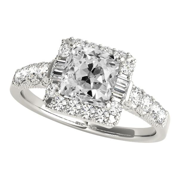 Halo Baguette & Cushion Old Cut Genuine Diamond Ring Accents 8 Carats