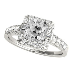 Halo Baguette & Cushion Old Cut Genuine Diamond Ring Accents 8 Carats