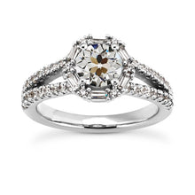 Halo Baguette & Round Old Cut Real Natural Earth Mined Diamond Ring Split Shank 5.50 Carats