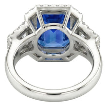 Halo Bezel Set Blue Sapphire Ring 4.50 Carats Trapezoid & Round Natural Earth Mined Diamond