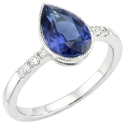 Halo Bezel Set Ring Pear Sri Lankan Sapphire & Natural Earth Mined Diamonds 2.50 Carats