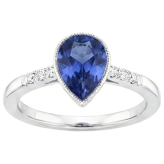 Halo Bezel Set Ring Pear Sri Lankan Sapphire & Natural Earth Mined Diamonds 2.50 Carats