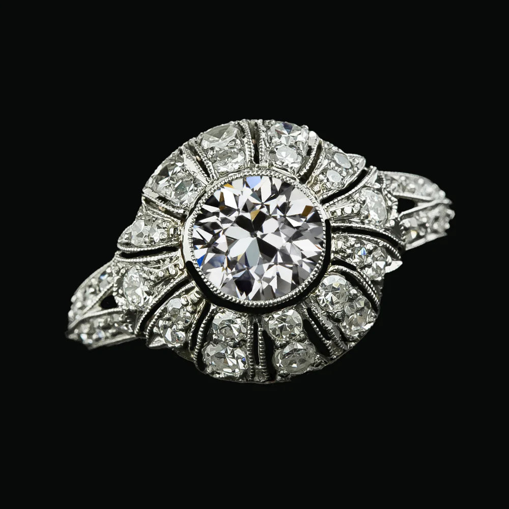 Halo Bezel Set Round Ring Old Mine Cut Natural Diamonds 4 Carats