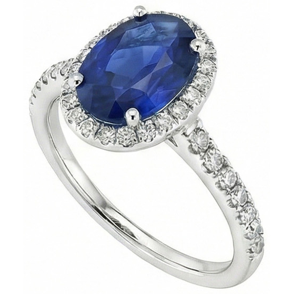 Halo Blue Sapphire And Natural Earth Mined DIAMOND ( NOT LAB GROWN ) Engagement Ring 2.25 Carat Gold 14K