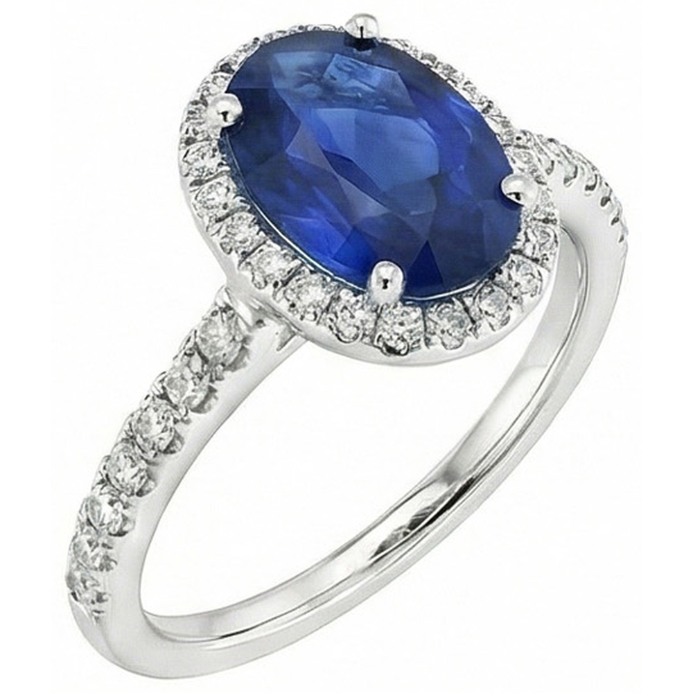 Halo Blue Sapphire And Natural Earth Mined DIAMOND ( NOT LAB GROWN ) Engagement Ring 2.25 Carat Gold 14K