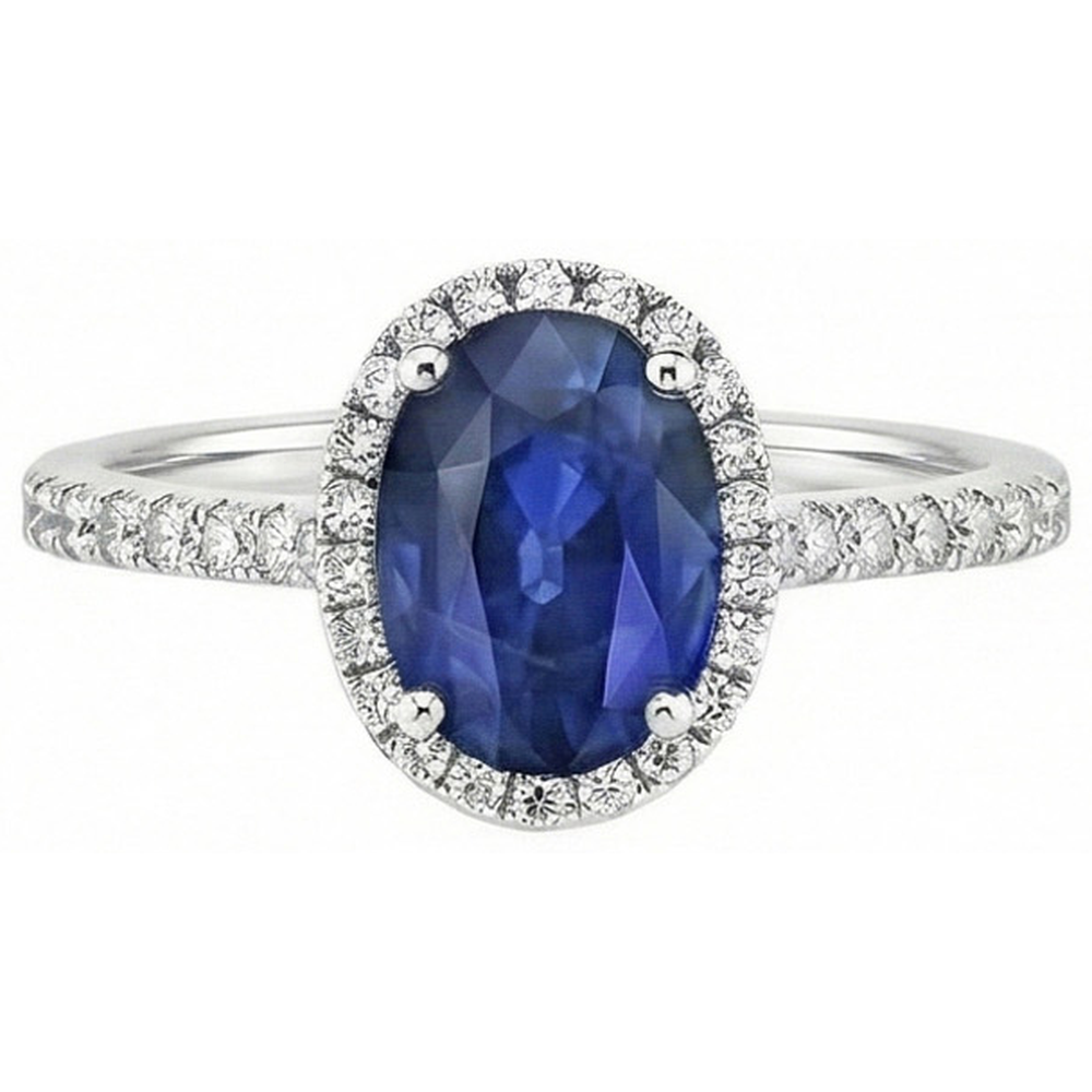 Halo Blue Sapphire And Natural Earth Mined DIAMOND ( NOT LAB GROWN ) Engagement Ring 2.25 Carat Gold 14K