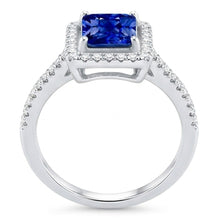 Halo Blue Sapphire Engagement Ring Radiant & Natural Earth Mined Diamonds 3.50 Carats
