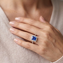 Halo Blue Sapphire Engagement Ring Radiant & Natural Earth Mined Diamonds 3.50 Carats